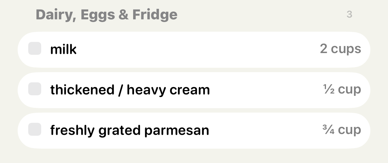 Grocery list organized by aisle