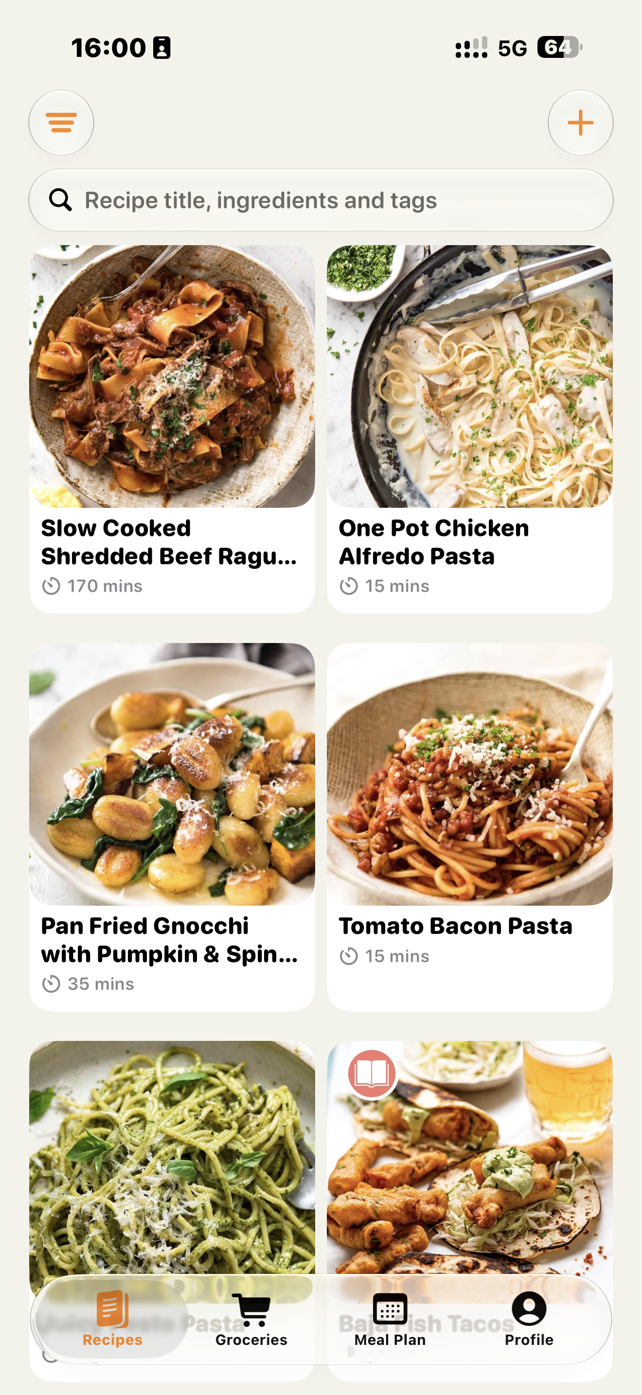 Cosous recipe list screen